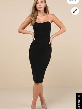 Lulu's Gorgeously Sultry Black Bustier Strapless Midi Dress